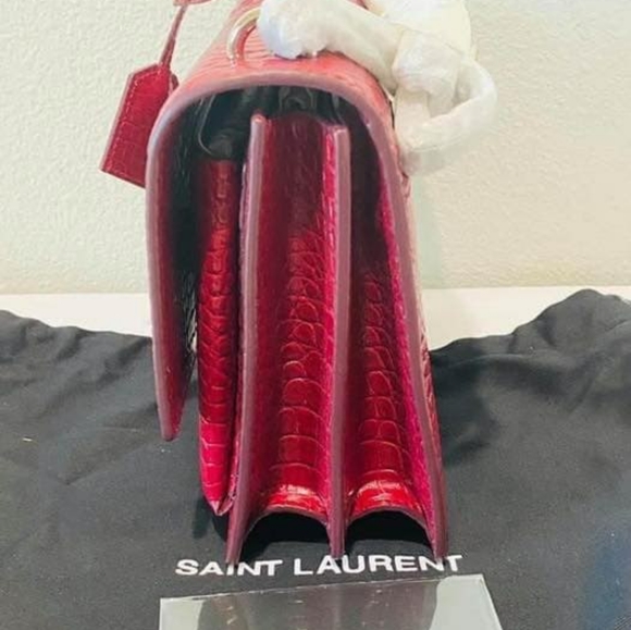 New YSL SUNSETMedium Red Croc black Crossbody Bag - Picture 7 of 14